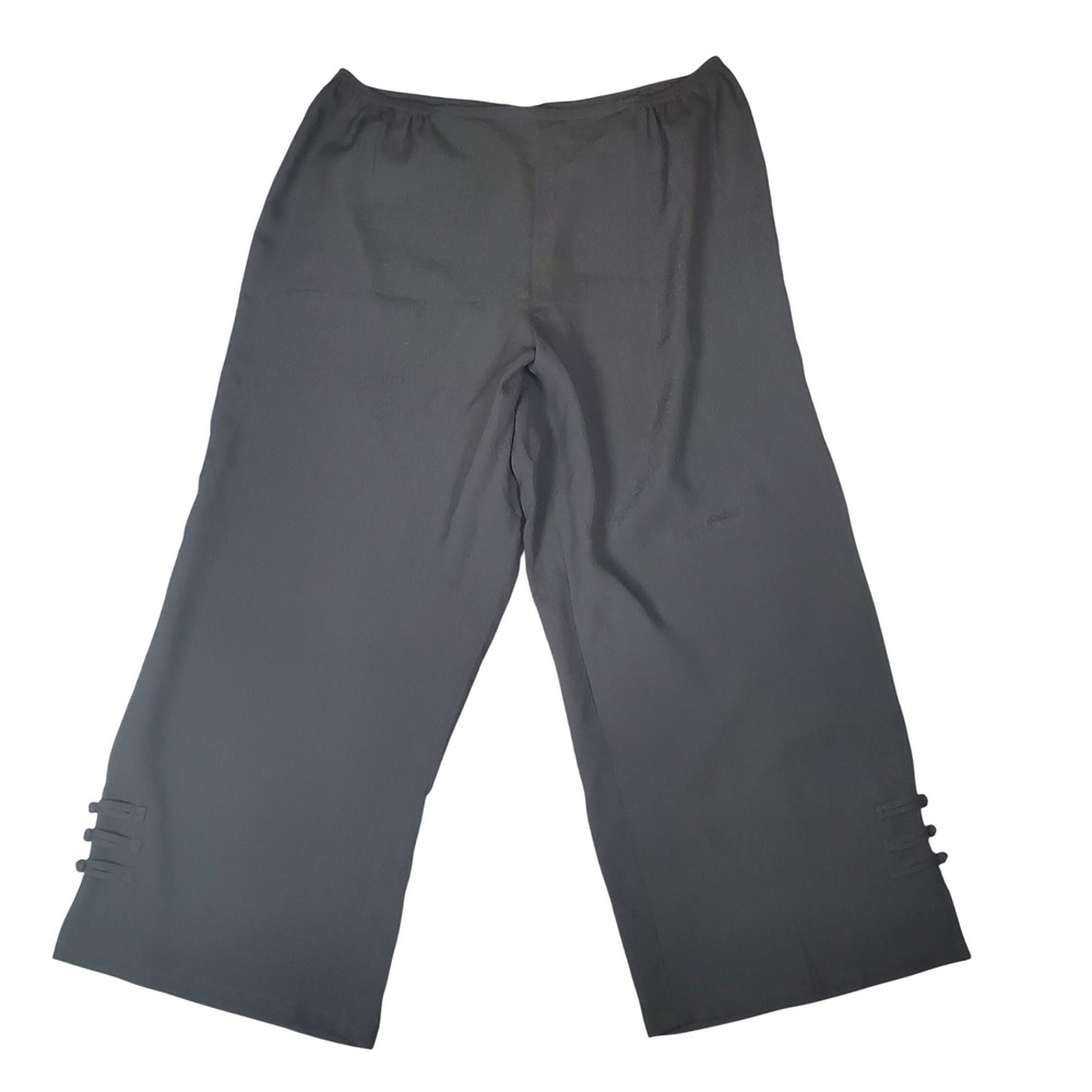 Citron Santa Monica 0X Black Silk Cropped Pants Frog Button Lagenlook Artsy